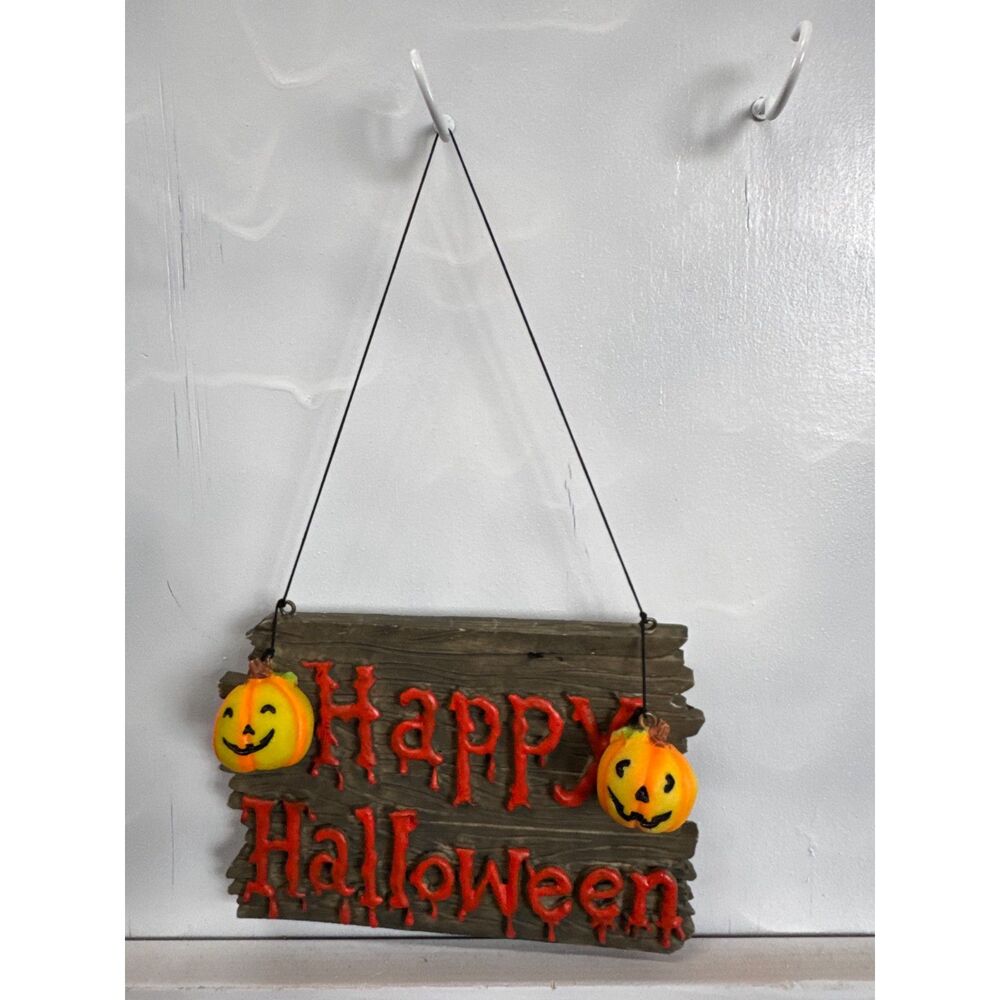 Mini Ceramic "Happy Halloween" Sign with Pumpkins